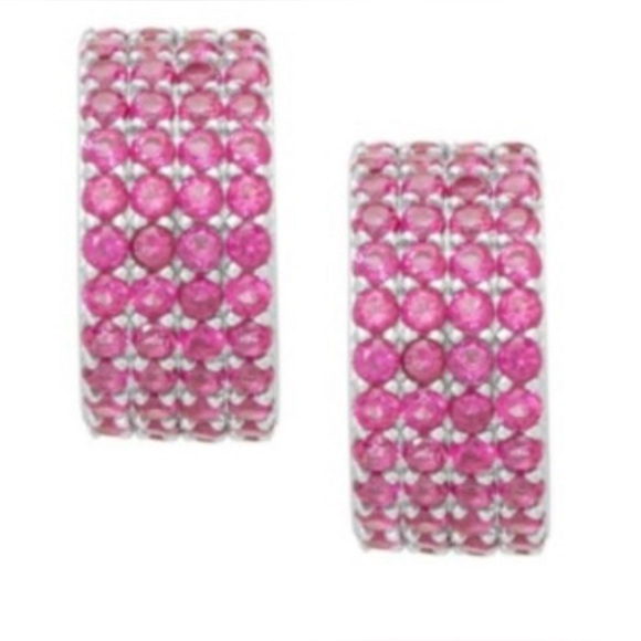 NWT Macy's Half Hoop Pave Pink Ruby Earrings - Picture 1 of 5